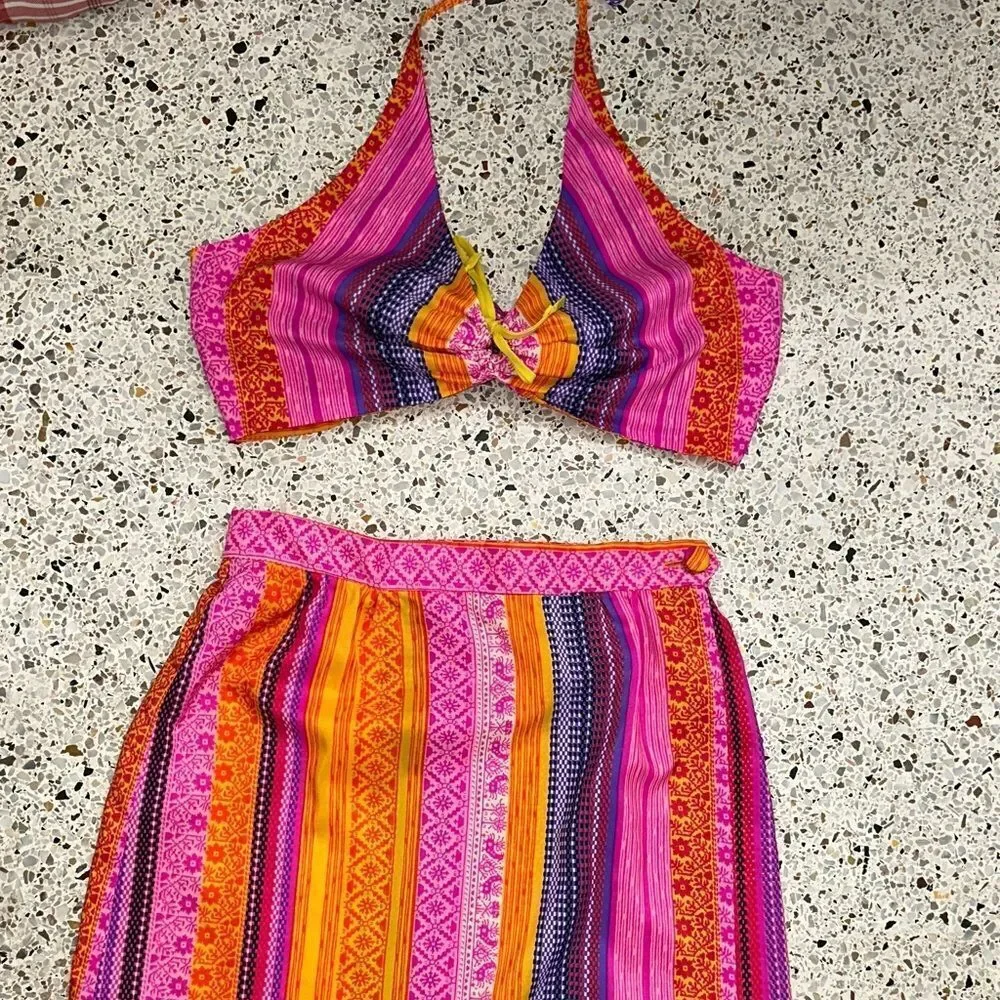 Designed Exclusively by Vincenti maxi skirt set crop top medium m pink